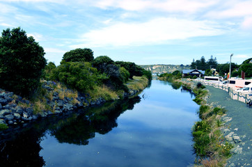 Fototapeta na wymiar Town by river New Zealand