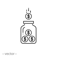 Obraz premium save money icon, coin jar, economy line symbol on white background - editable stroke vector illustration eps10
