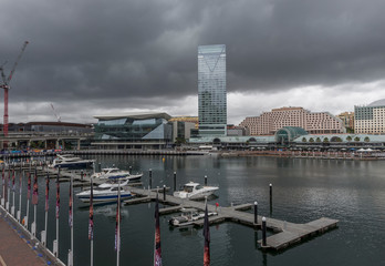 Naklejka premium Stormy sky over Darling Harbour, Sydney, Australia