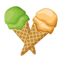 Ice cream with scoop in waffer cones