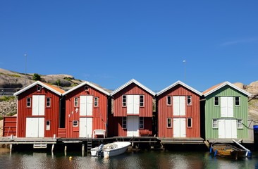 Fototapeta na wymiar Beautiful Swedish landscape view of fishing houses at Kungshamn.