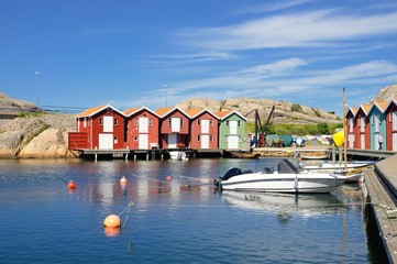 Beautiful Swedish landscape view of fishing houses at Kungshamn.