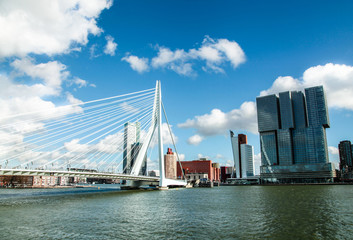 Panorama Erasmus bridge over the river Meuse in Rotterdam