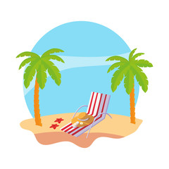 summer beach with palms and chair scene