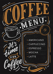 Coffee menu lettering on chalkboard for cafe, restaurant, flyer. Retro typography coffee menu. - 272874322