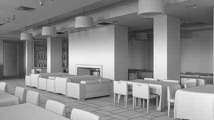 restaurant, interior visualization, 3D illustration