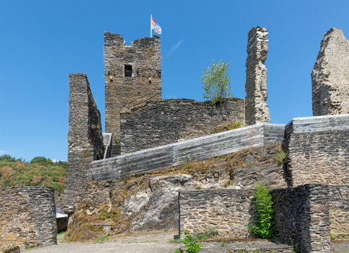 Medieval ruin of Brandenbourg castle at hill in Luxembourg Ardennes