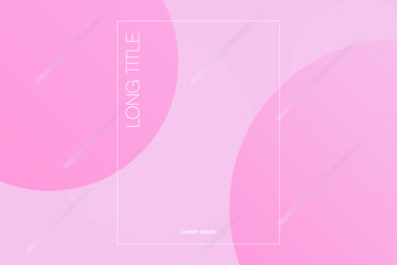 Light geometric abstract background with pink gradient back and gradient circles on front, and dotted circles on back with some transparent lines. With notebook or brochure design square and titles.