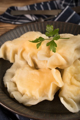Appetizing traditional East Europe dumplings (pierogi) with cheese.