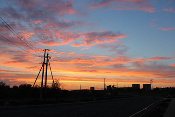 beautiful colorful sunset sky in the city