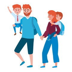 Parents with kids going to school design