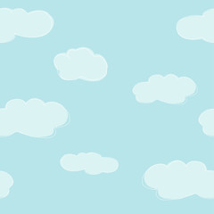 Seamless pattern with cute hand-drawn clouds against the sky.