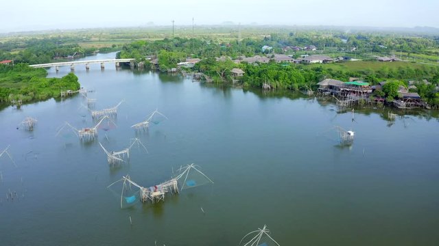 Thale Noi Lake Traditional Local Fishing Trap also Known as Yor Building at Pakpra Phatthalung Thailand 
