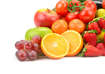 Fototapeta na wymiar Ripe fruits and vegetables isolated on white