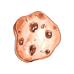 Watercolor illustration of crispy cute chocolate cookies with crumb. Hand drawn isolated on white background.