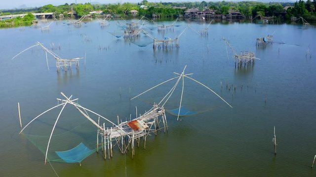 Thale Noi Lake Traditional Local Fishing Trap also Known as Yor Building at Pakpra Phatthalung Thailand 