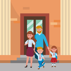 Parents with kids going to school design