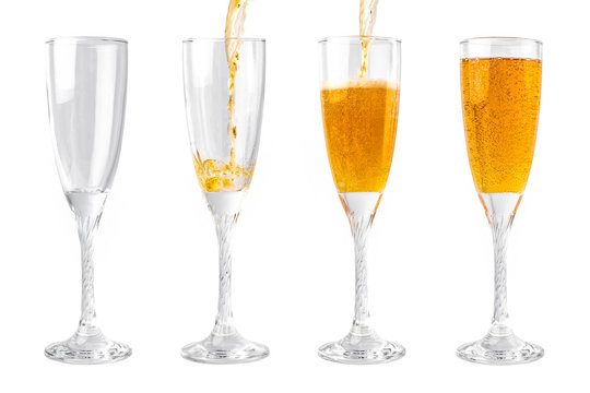 set of glasses. full and empty champagne glass on a white background. Isolated object