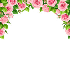 Vector background frame with pink roses.