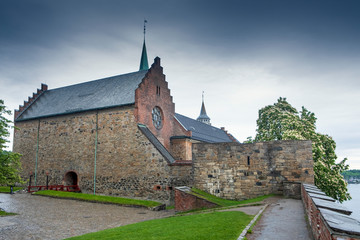 ancient castle Akershus Fortress and church in the city of Oslo Norway
