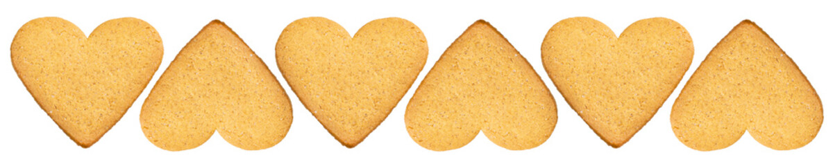 Hearts cookie ornament isolated on white background. Sweet Dessert Cookies Ginger Pastry Baking Heart Ornament Background Pattern