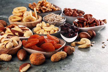 Composition with dried fruits and assorted healthy organic nuts