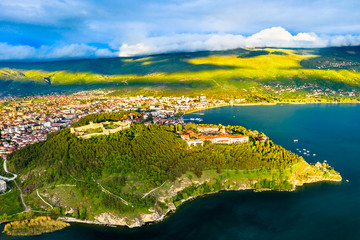 Samuels Fortress and Plaosnik at Ohrid in North Macedonia - obrazy, fototapety, plakaty