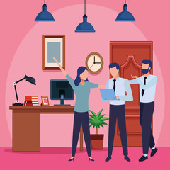 Business coworkers with office supplies