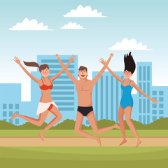 Fototapeta premium Young friends and summer cartoons