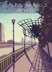 Columbus modern vector poster. Columbus, Ohio landscape illustration.Top 20 most populated cities of the USA.