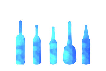 vector illustration - bottles silhouettes watercolor stains