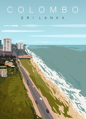 Colombo modern vector illustration.Colombo Sri-lanka beach landscape poster.