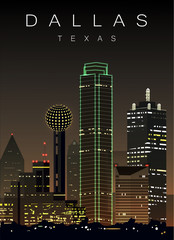 Dallas modern vector illustration. Texas, Dallas city landscape poster.