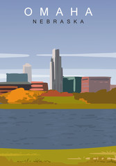 Omaha modern vector poster. Omaha, Nebraska landscape illustration.