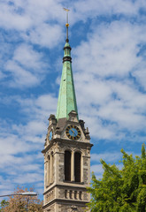 Tower of the Johanneskirche church in the city of Zurich, Switzerland
