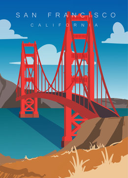 San Francisco modern vector illustration.Golden gate bridge in San Francisco,California.