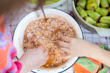 The process of cooking cabbage rolls from Bulgarian pepper