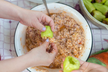 The process of cooking cabbage rolls from Bulgarian pepper