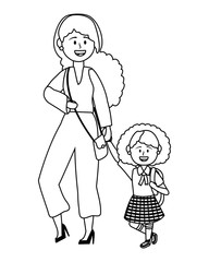 Girl kid of school and mother design vector illustrator