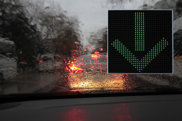 Built with LED traffic signs, can be used as background, rain and automobiles