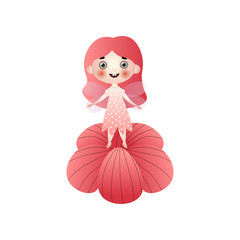 Cute red hair fairy girl with dotted dress