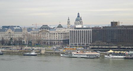 Fototapeta na wymiar Danube River embankment from Buda castle in Budapest on December 29, 2017.