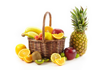 assorted fruits on white background