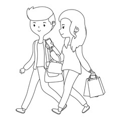 Couple of woman and man cartoon design