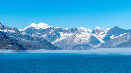 Glacier Bay National Park, Alaska. Spectacular sweeping vista of ice capped/ snow covered...