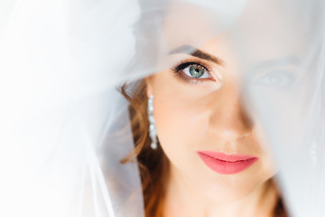 bridal veil on bride's head