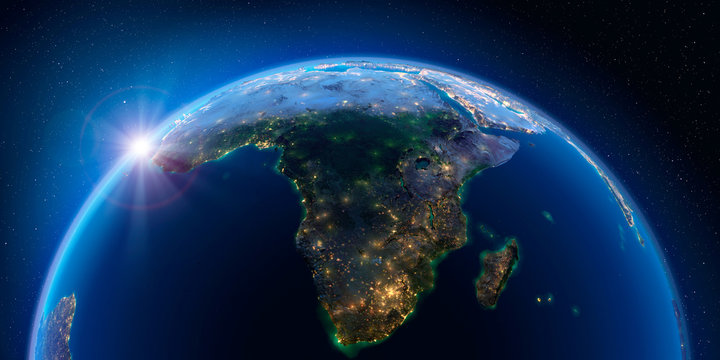 Earth at night and the light of cities. South Africa and Madagascar.