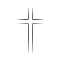 Gray Christian cross icon in flat design. Vector illustration. Abstract linear christian cross. - obrazy, fototapety, plakaty
