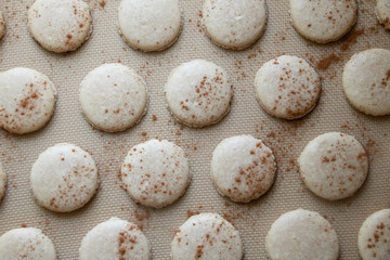 Baked Cinnamon Macaron Cookie Shells Light and delicate cookies made from egg whites and almond flour dusted with cinnamon and baked to perfection.