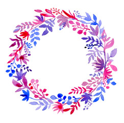 Watercolor branches wreath isolated on white background.Hand painted floral  illustration.